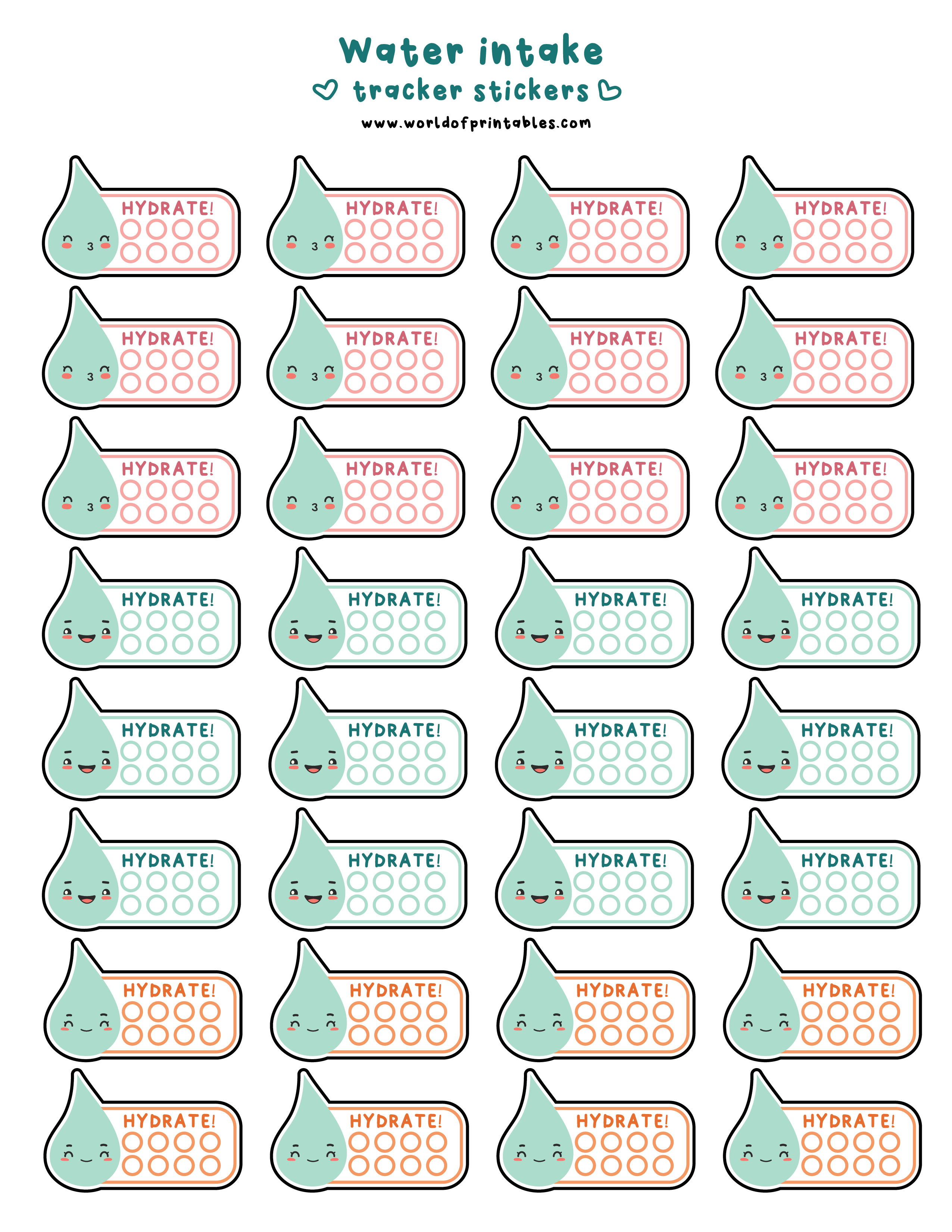 water tracker stickers - free printable and digital planner stickers